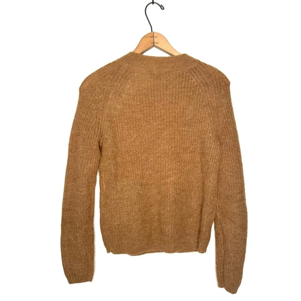 J. Crew | Alpaca Wool Camel Tan Ribbed Sweater with Beaded Frog Clasps Size XS